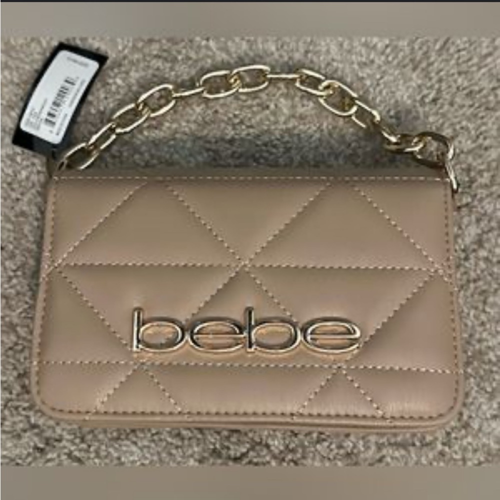 Bebe Tan Quilted Bag with Gold Chain
